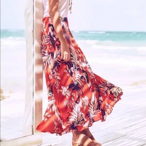 Anthropology HD Paris 109% Silk Red Floral Maxi Skirt 12✨